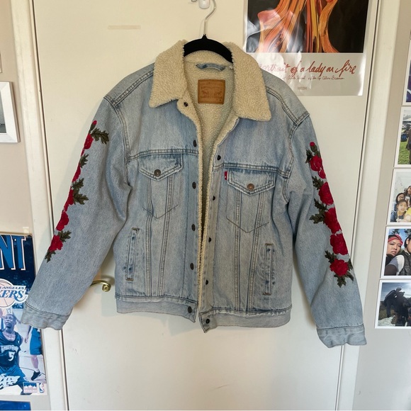 Levi's Jackets & Blazers - Levi's Sherpa Jean Jacket with Embroidered Roses